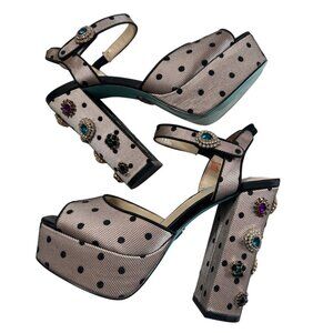 Betsey Johnson Pink Polka Dot Jeweled Platform Sandals